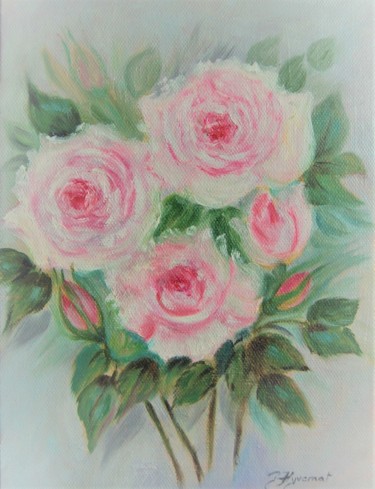 Painting titled "bouquet de roses an…" by Patricia Hyvernat, Original Artwork, Oil