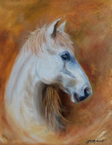 Painting titled ""saphir "cheval ibé…" by Patricia Hyvernat, Original Artwork, Oil