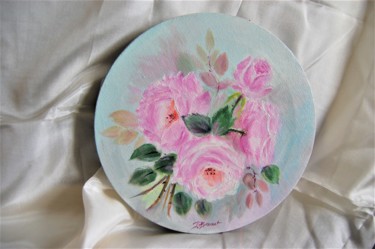 Schilderij getiteld "rose ancienne- huil…" door Patricia Hyvernat, Origineel Kunstwerk, Olie