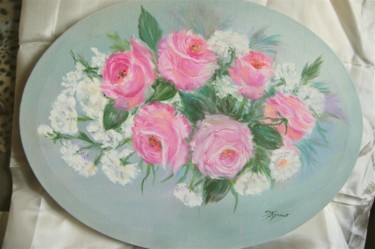 Painting titled "ovale de roses anci…" by Patricia Hyvernat, Original Artwork, Oil