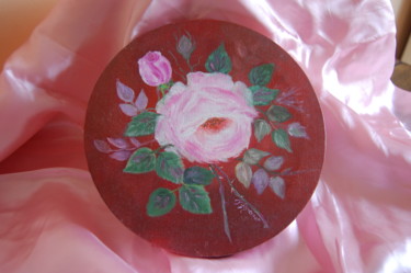 Pittura intitolato "rose anglaise-  hui…" da Patricia Hyvernat, Opera d'arte originale, Olio