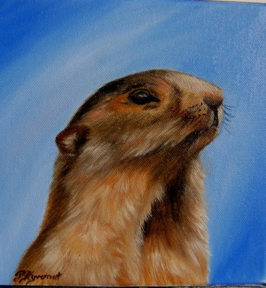 Painting titled "marmotte  -huile su…" by Patricia Hyvernat, Original Artwork, Oil Mounted on Wood Stretcher frame