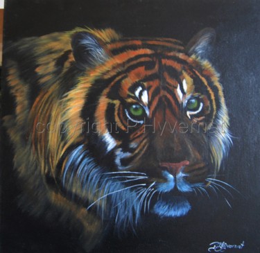 Painting titled "tigre  acrylique su…" by Patricia Hyvernat, Original Artwork, Acrylic Mounted on Wood Stretcher frame