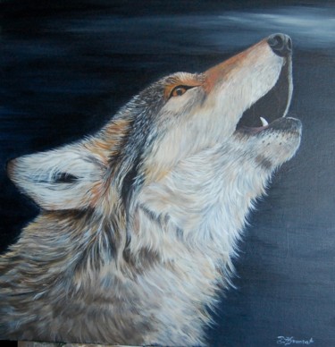Peinture intitulée "la nuit du loup  ac…" par Patricia Hyvernat, Œuvre d'art originale, Acrylique