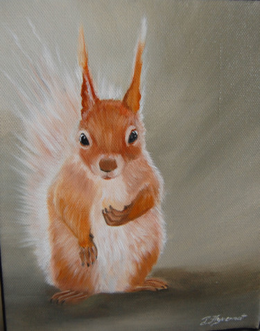 Pintura intitulada "écureuil roux-  hui…" por Patricia Hyvernat, Obras de arte originais, Óleo