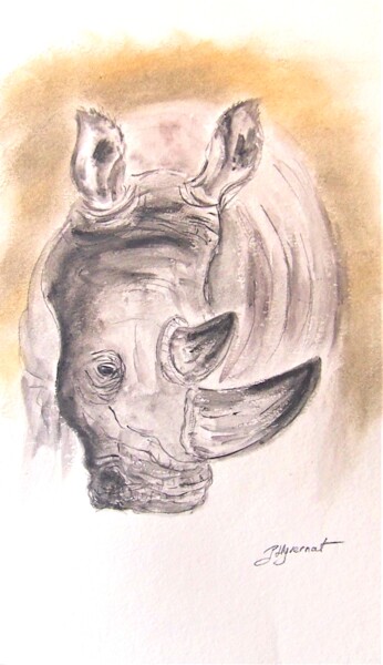 Drawing titled "rhinocéros - étude…" by Patricia Hyvernat, Original Artwork, Chalk