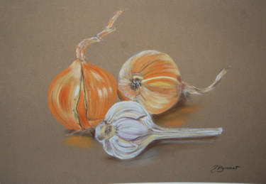 Drawing titled "ail et oignon - pas…" by Patricia Hyvernat, Original Artwork, Pastel