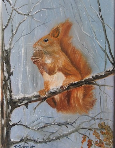 Peinture intitulée "écureuil roux en hi…" par Patricia Hyvernat, Œuvre d'art originale, Huile