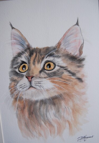 Peinture intitulée ""tendresse"  - chat…" par Patricia Hyvernat, Œuvre d'art originale, Aquarelle