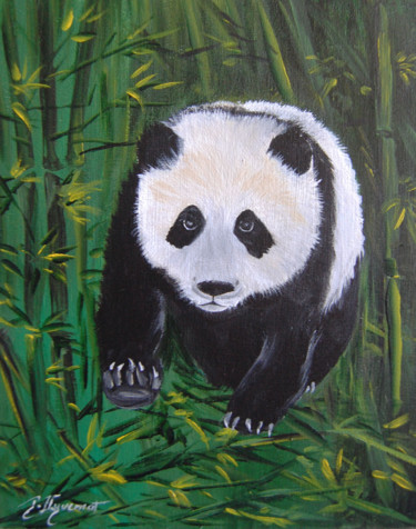 Картина под названием "petit panda - acryl…" - Patricia Hyvernat, Подлинное произведение искусства, Акрил Установлен на Дере…