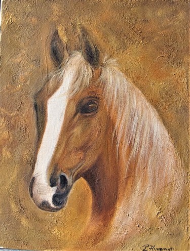 Painting titled "" Blondin" cheval…" by Patricia Hyvernat, Original Artwork, Oil