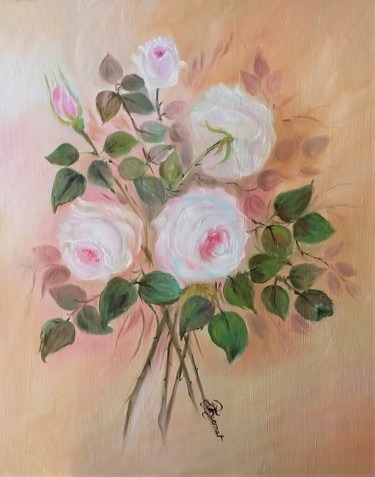 Painting titled "roses anglaises de…" by Patricia Hyvernat, Original Artwork, Oil