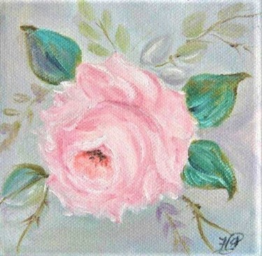 Painting titled "rose anglaise numér…" by Patricia Hyvernat, Original Artwork, Oil