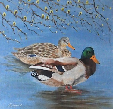 Painting titled "couple de canards c…" by Patricia Hyvernat, Original Artwork, Acrylic