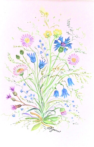 Malerei mit dem Titel "fleurs des champs -…" von Patricia Hyvernat, Original-Kunstwerk, Aquarell
