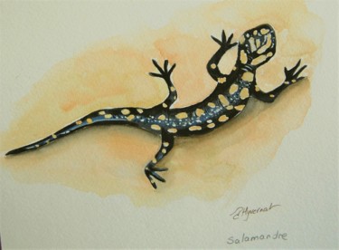 Painting titled "la salamandre  - aq…" by Patricia Hyvernat, Original Artwork, Watercolor