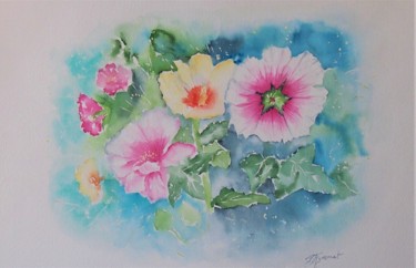 Peinture intitulée "les roses trémières…" par Patricia Hyvernat, Œuvre d'art originale, Aquarelle