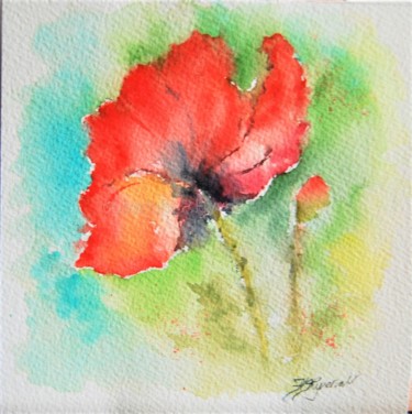 Painting titled "coquelicot - aquare…" by Patricia Hyvernat, Original Artwork, Watercolor
