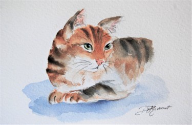 Malerei mit dem Titel "chaton tigré - aqua…" von Patricia Hyvernat, Original-Kunstwerk, Aquarell