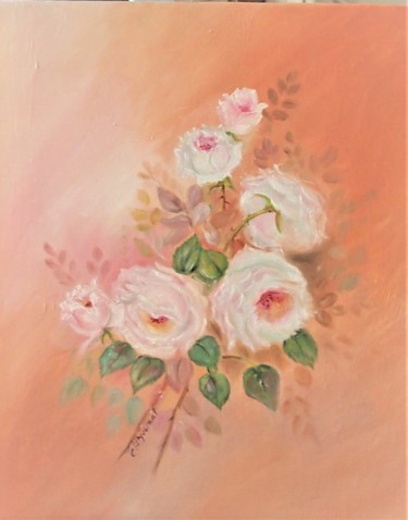 Malerei mit dem Titel "roses  de mon jardi…" von Patricia Hyvernat, Original-Kunstwerk, Öl
