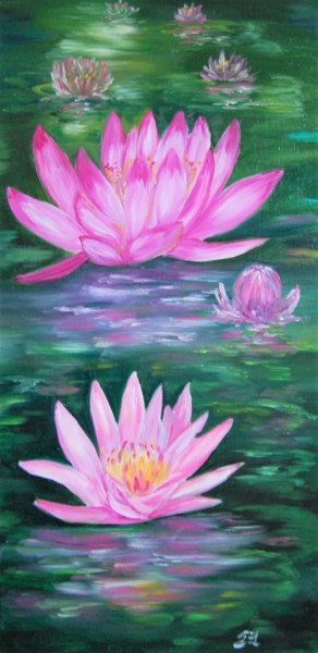 Schilderij getiteld "lotus  - huile sur…" door Patricia Hyvernat, Origineel Kunstwerk, Olie