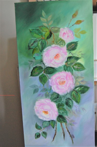 Painting titled "les roses du jardin…" by Patricia Hyvernat, Original Artwork, Oil
