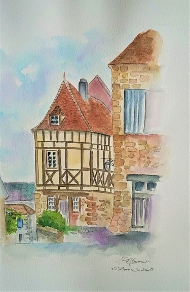 Peinture intitulée "maison médiévale de…" par Patricia Hyvernat, Œuvre d'art originale, Aquarelle