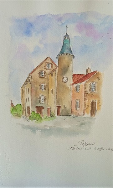 Malerei mit dem Titel "le beffroi de St Be…" von Patricia Hyvernat, Original-Kunstwerk, Aquarell