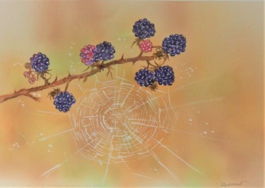 Peinture intitulée "mûres et toile d'ar…" par Patricia Hyvernat, Œuvre d'art originale, Aquarelle