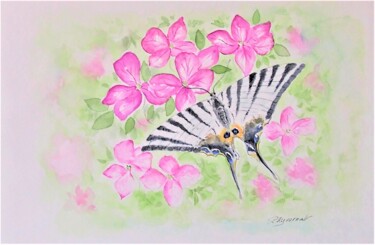 Malerei mit dem Titel "papillon "le flambé…" von Patricia Hyvernat, Original-Kunstwerk, Aquarell