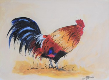 Malerei mit dem Titel "coq - acrylique sur…" von Patricia Hyvernat, Original-Kunstwerk, Acryl