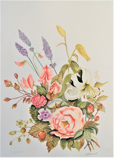 Schilderij getiteld "bouquet  - aquarell…" door Patricia Hyvernat, Origineel Kunstwerk, Aquarel