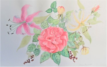 Peinture intitulée "roses et lys - aqua…" par Patricia Hyvernat, Œuvre d'art originale, Aquarelle