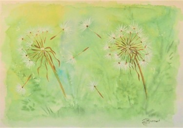 Ζωγραφική με τίτλο "fleurs de salsifis…" από Patricia Hyvernat, Αυθεντικά έργα τέχνης, Ακουαρέλα