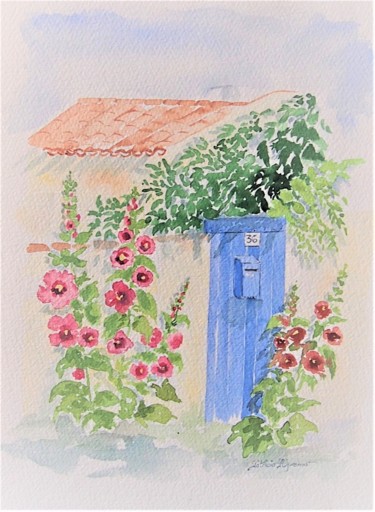Painting titled "la maison aux roses…" by Patricia Hyvernat, Original Artwork, Watercolor