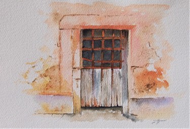 Painting titled "une ancienne porte…" by Patricia Hyvernat, Original Artwork, Watercolor