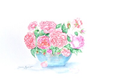 Pittura intitolato "bouquet de roses du…" da Patricia Hyvernat, Opera d'arte originale, Acquarello