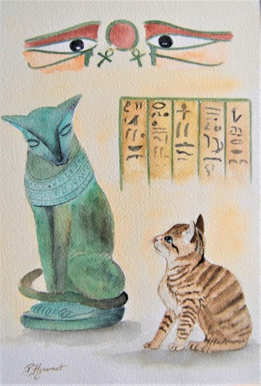 Pintura titulada "le chaton et la dée…" por Patricia Hyvernat, Obra de arte original, Acuarela