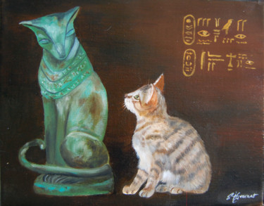 Pintura titulada "Bastet et le chaton…" por Patricia Hyvernat, Obra de arte original, Oleo