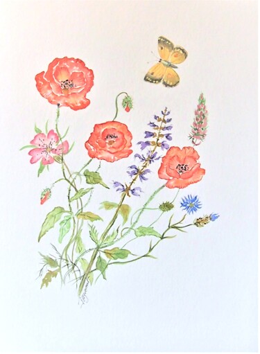 Painting titled "bouquet champêtre e…" by Patricia Hyvernat, Original Artwork, Watercolor