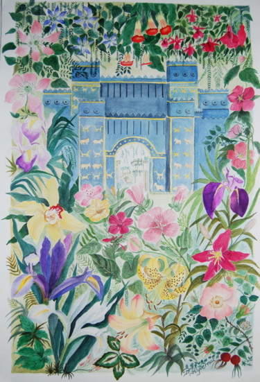 Painting titled "Les jardins oubliés…" by Patricia Hyvernat, Original Artwork, Watercolor