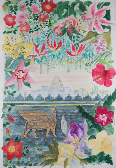 Pintura titulada "Les jardins oubliés…" por Patricia Hyvernat, Obra de arte original, Acuarela