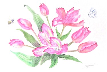 Painting titled "Les tulipes - aquar…" by Patricia Hyvernat, Original Artwork, Watercolor