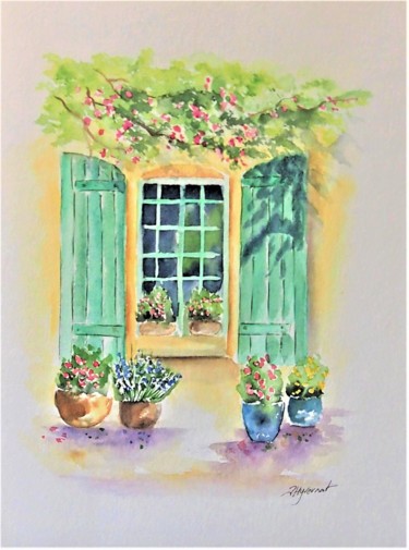 Pintura intitulada "la maison aux volet…" por Patricia Hyvernat, Obras de arte originais, Aquarela