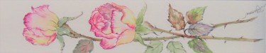 Painting titled "rose bicolore- marq…" by Patricia Hyvernat, Original Artwork, Watercolor