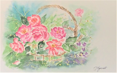 Ζωγραφική με τίτλο "le panier du jardin…" από Patricia Hyvernat, Αυθεντικά έργα τέχνης, Ακουαρέλα