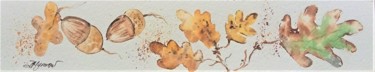 Pittura intitolato "feuilles de chênes…" da Patricia Hyvernat, Opera d'arte originale, Acquarello