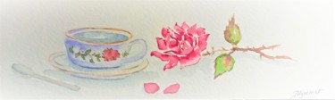 Peinture intitulée "tasse de thé et ros…" par Patricia Hyvernat, Œuvre d'art originale, Aquarelle