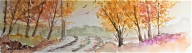Peinture intitulée "sentier d'automne-…" par Patricia Hyvernat, Œuvre d'art originale, Aquarelle
