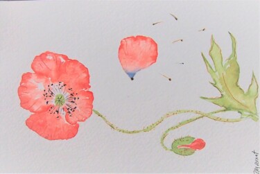 Painting titled "coquelicot - carte…" by Patricia Hyvernat, Original Artwork, Watercolor